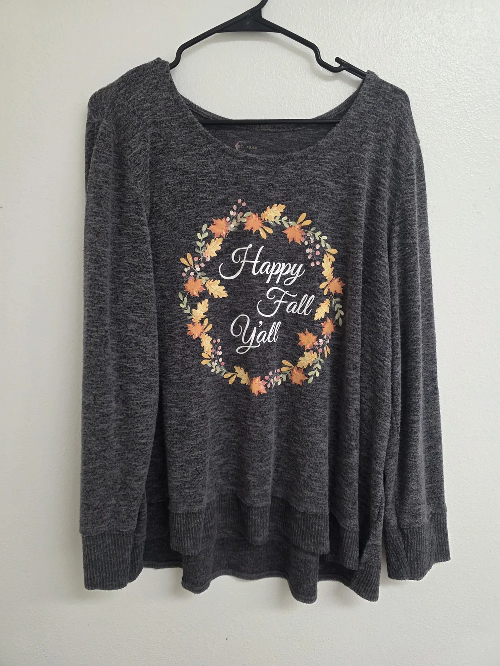 Happy Fall Y'all Dark Gray Long Sleeve Tee (0702)